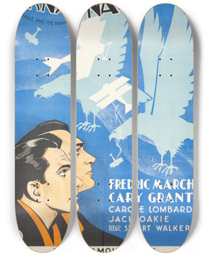 Triptych art skateboard deck of Eric Rohman The Eagle And The Hawk by Eric Rohman (1891-1949)