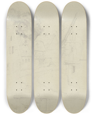 Triptych art skateboard deck of Otto Scholderer Bensheimauerbach by Otto Scholderer (1834-1902)