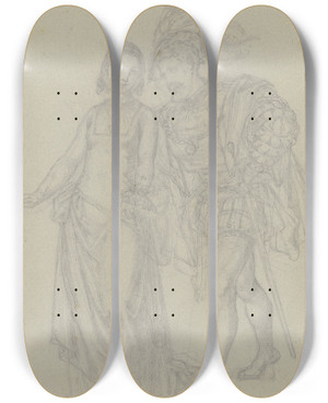 Triptych art skateboard deck of Ferdinand Fellner Faust Und Gretchen by Ferdinand Fellner (1799-1859)