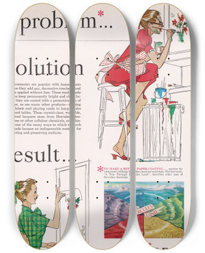 Triptych art skateboard deck of Hercules Incorporated Problem Solution Result November by Hercules Incorporated (20-)