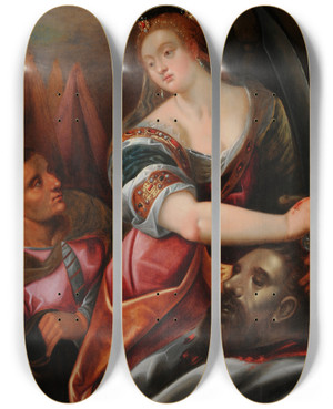 Triptych art skateboard deck of Abraham Matthys Judith by Abraham Matthys (1581-1649)