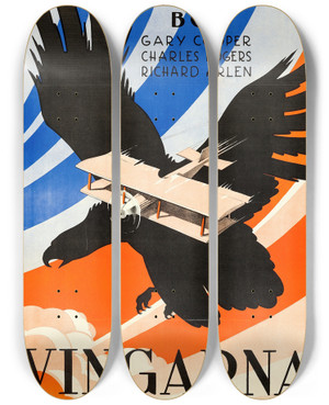 Triptych art skateboard deck of Eric Rohman Wings by Eric Rohman (1891-1949)