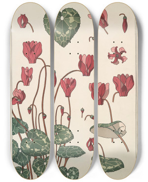 Triptych art skateboard deck of Maurice Pillard Verneuil Cyclamen by Maurice Pillard Verneuil (1869-1942)