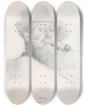Triptych art skateboard deck of Christian Krohg Selfportrait_2 by Christian Krohg (1852-1925)