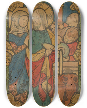 Triptych art skateboard deck of Jzef Mehoffer The Miracle At Cana In Galilee by Jozef Mehoffer (1869-1946)