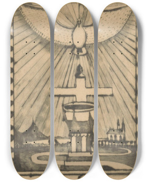 Triptych art skateboard deck of Lodewijk Schelfhout Doopvont by Lodewijk Schelfhout (1881-1943)