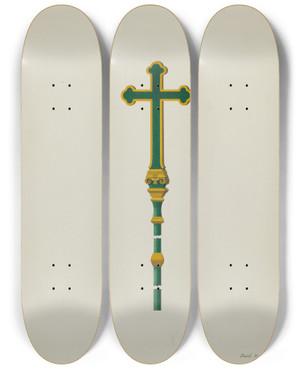 Triptych art skateboard deck of David P Willoughby Processional Cross by David P Willoughby