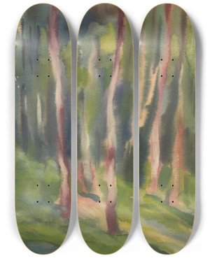 Triptych art skateboard deck of Zolo Palugyay Birch Grove by Zolo Palugyay (1898-1935)