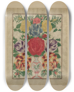 Triptych art skateboard deck of John Wilkes Crewel Embroidery by John Wilkes