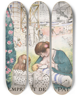 Triptych art skateboard deck of Henri Lebasque Lemprunt De La Paix by Henri Lebasque (1865-1937)