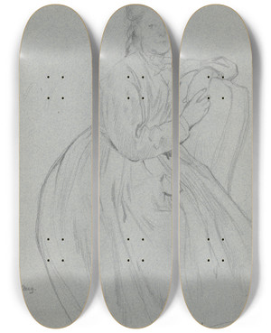 Triptych art skateboard deck of Otto Scholderer Luise Scholderer Seitlich Auf Einem Stuhl Sitzend by Otto Scholderer (1834-1902)