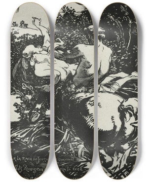 Triptych art skateboard deck of Auguste Louis Lepre The Centaur by Auguste Louis Lepere (1849-1918)