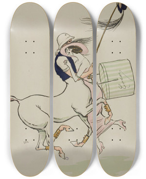 Triptych art skateboard deck of Georges Goursat Sem Coco Gabrielle Chanel Arthur Capel by Georges Goursat (Sem) (1863-1934)