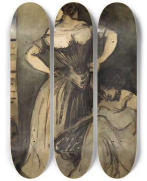 Triptych art skateboard deck of Constantin Guys Two Women by Constantin Guys (1805-1892)