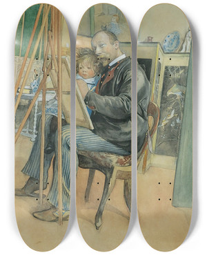 Triptych art skateboard deck of Carl Larsson Mirrorimage With Brita by Carl Larsson (1853-1919)