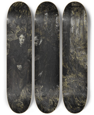 Triptych art skateboard deck of Arthur Ignatius Keller Magazine Story Illustration by Arthur Ignatius Keller (1866-1924)