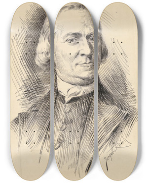 Triptych art skateboard deck of Jacques Reich Samuel Adams by Jacques Reich (1852-1923)