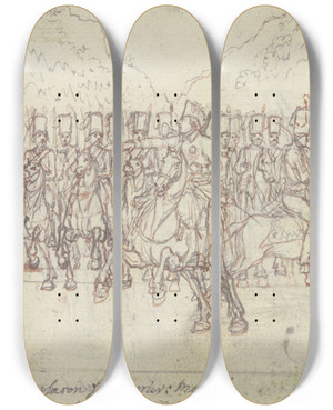 Triptych art skateboard deck of Daniel Nikolaus Chodowiecki Friedrich Der Groe Zu Pferde Vor Einer Gruppe Von Husaren by Daniel Nikolaus Chodowiecki (1726-1801)