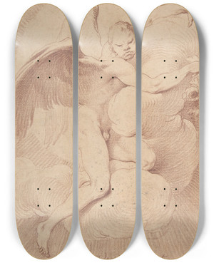 Triptych art skateboard deck of Edm Bouchardon Le Vent Dorient by Edme Bouchardon (1698-1762)