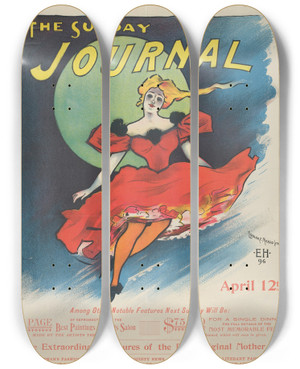 Triptych art skateboard deck of Ernest Haskell The Sunday Journal_4 by Ernest Haskell (1876-1925)