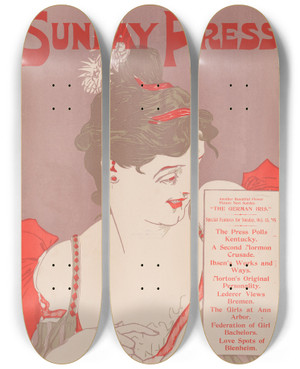 Triptych art skateboard deck of George Reiter Brill The German Iris by George Reiter Brill (1867-1918)