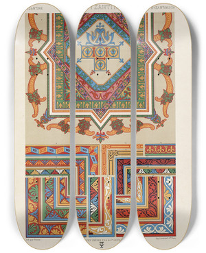 Triptych art skateboard deck of Auguste Racinet Byzantin 3 by Auguste Racinet (1825-1893)