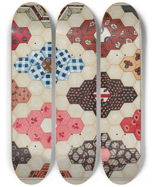 Triptych art skateboard deck of Ruth M Barnes Quilt 1 Section_2 by Ruth M Barnes