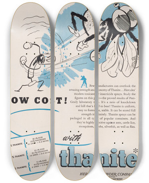 Triptych art skateboard deck of Hercules Incorporated High Killlow Cost by Hercules Incorporated (20-)