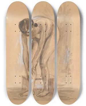 Triptych art skateboard deck of Zygmunt Waliszewski Leaning Nude I by Zygmunt Waliszewski (1897-1936)