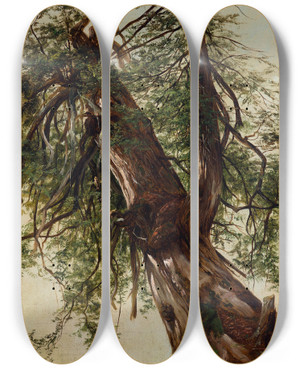 Triptych art skateboard deck of David Johnson Study Of A Cedar by David Johnson (1827-1908)