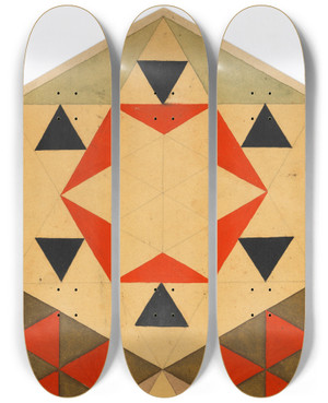 Triptych art skateboard deck of Egon Schiele Geometrische Studie Schlerarbeit by Egon Schiele (1890-1918)