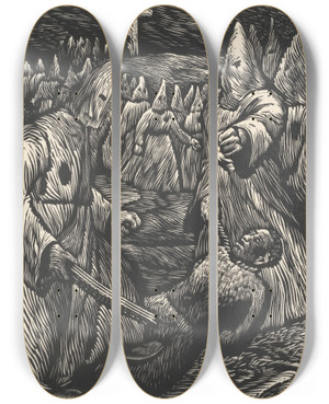 Triptych art skateboard deck of Adolfo Mexiac Kkk by Adolfo Mexiac (1927-2019)