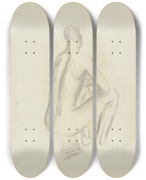 Triptych art skateboard deck of Hermann Blumenthal Sitzender Mnnlicher Akt_2 by Hermann Blumenthal (1905-1942)