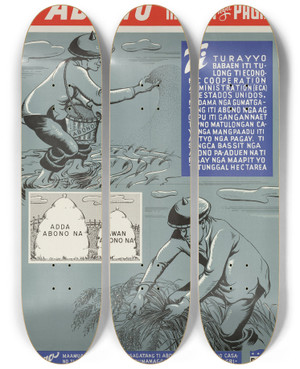 Triptych art skateboard deck of Us Information Agency Eca Fertilizer Poster_1 by U S Information Agency (1953-1999)
