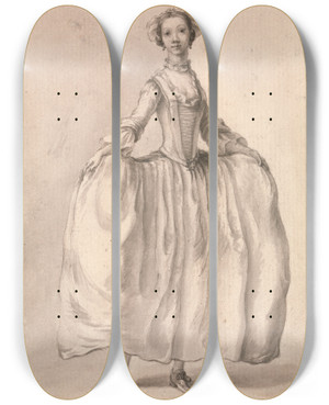 Triptych art skateboard deck of Francis Hayman Standing Figure Of A Lady by Francis Hayman (1708-1776)