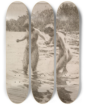 Triptych art skateboard deck of Anders Zorn Two Bathers by Anders Zorn (1860-1920)