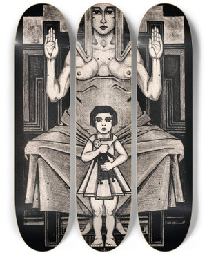 Triptych art skateboard deck of Henk Schilling Moeder Met Kind by Henk Schilling (20-)