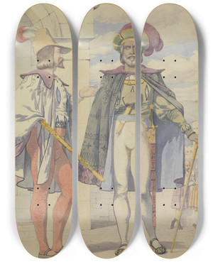 Triptych art skateboard deck of Richard Dadd Sketch For The Passions Jealousy by Richard Dadd (1817-1886)