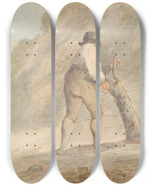 Triptych art skateboard deck of Edward Francis Burney Woodsman by Edward Francis Burney (1760-1848)