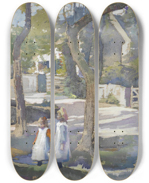 Triptych art skateboard deck of Elizabeth Adela Forbes Fetching Water by Elizabeth Adela Forbes (1859-1912)