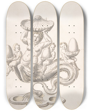 Triptych art skateboard deck of Erasmus Hornick Design For Serving Piece by Erasmus Hornick (1520-1583)
