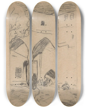 Triptych art skateboard deck of Marius Bauer Binnenplaats Van Een Moskee In Scutari by Marius Bauer (1867-1932)