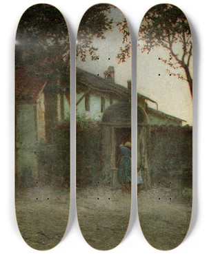 Triptych art skateboard deck of Angelo Morbelli Dawn by Angelo Morbelli (1853-1919)