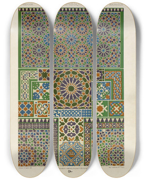 Triptych art skateboard deck of Auguste Racinet Mauresque by Auguste Racinet (1825-1893)