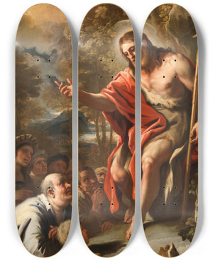 Triptych art skateboard deck of Luca Giordano Saint John Preaching In The Wilderness by Luca Giordano (1634-1705)