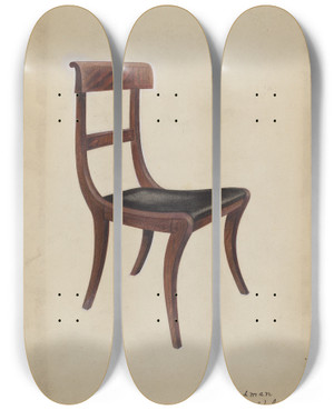 Triptych art skateboard deck of Mattie P Goodman Side Chair by Mattie P Goodman
