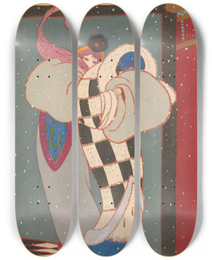 Triptych art skateboard deck of Charles Martin La Neige by Charles Martin (1884-1934)