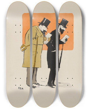 Triptych art skateboard deck of Georges Goursat Sem Gaston Dreyfus Et Baron David Leonino by Georges Goursat (Sem) (1863-1934)