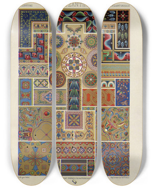 Triptych art skateboard deck of Auguste Racinet Byzantin by Auguste Racinet (1825-1893)