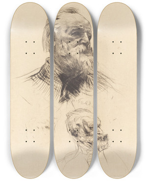 Triptych art skateboard deck of Auguste Rodin Victor Hugo De Trois Quarts 2 by Auguste Rodin (1840-1917)